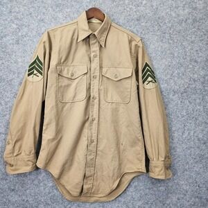 Vintage WWII Uniform Shirt Mens Small Khaki Field US Marine Corps Sergeant 19x27
